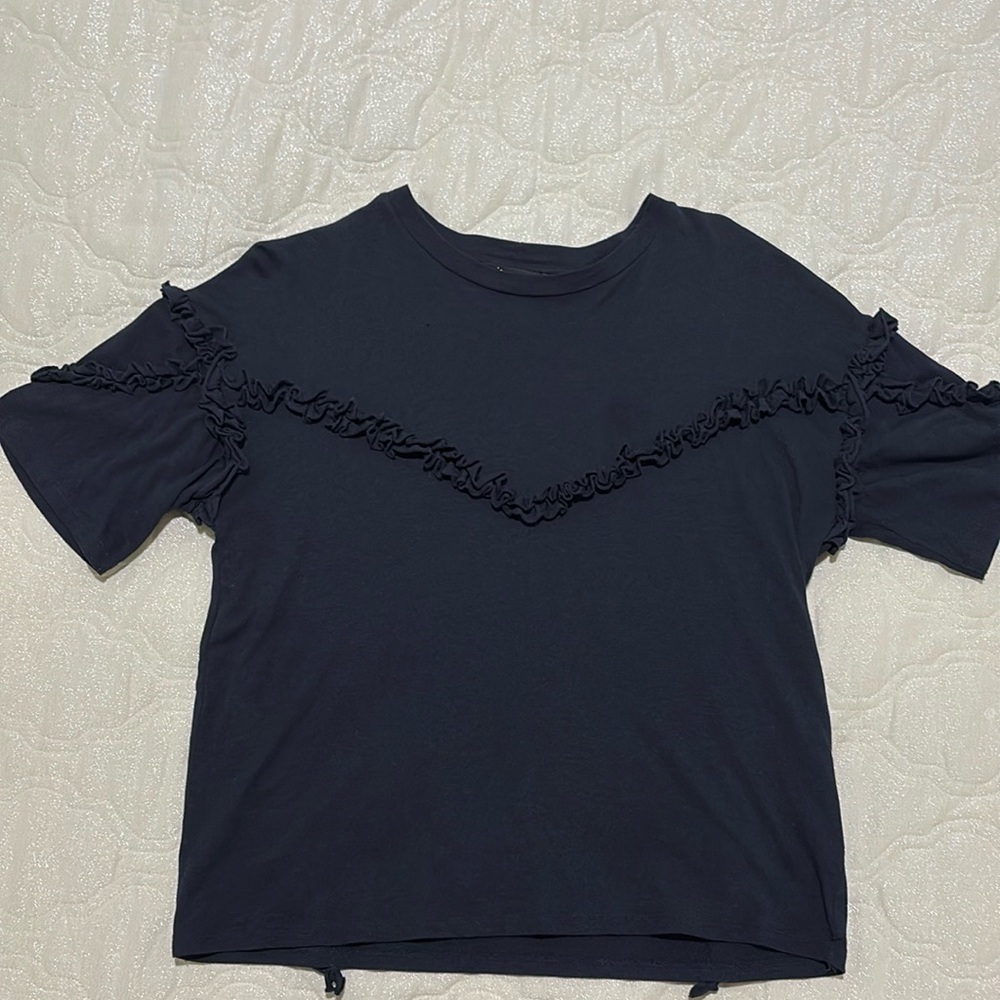 Maje Navy Blue soft cotton ruffle T Shirt size 2